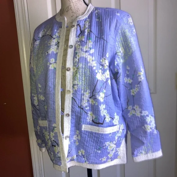 Cherry Blossom Quilted Reversible Eyelet Light Jacket Cotton Large by Appleseeds - Picture 3 of 11